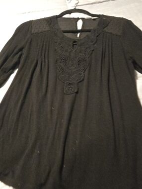 Daniel Rainn Black Crochet-Front Tunic Top